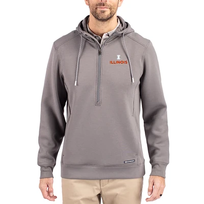 Men's Cutter & Buck Gray Illinois Fighting Illini Roam Eco Recycled Half-Zip Pullover Hoodie