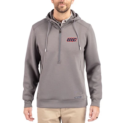 Men's Cutter & Buck Gray UIC Flames Roam Eco Recycled Half-Zip Pullover Hoodie