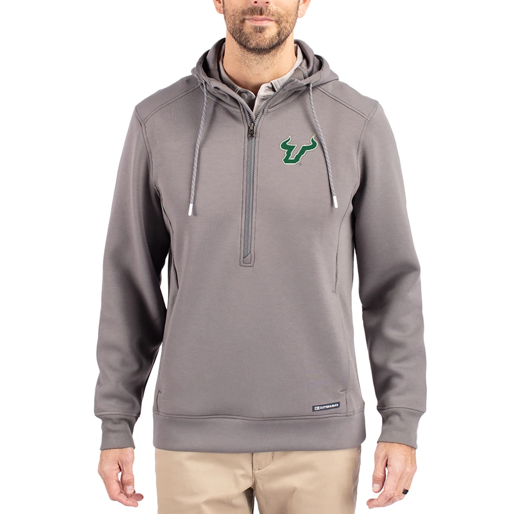 Men's Cutter & Buck Gray South Florida Bulls Roam Eco Recycled Half-Zip Pullover Hoodie