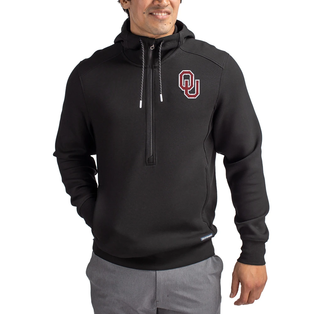 Men's Cutter & Buck Black Oklahoma Sooners Roam Eco Recycled Half-Zip Pullover Hoodie