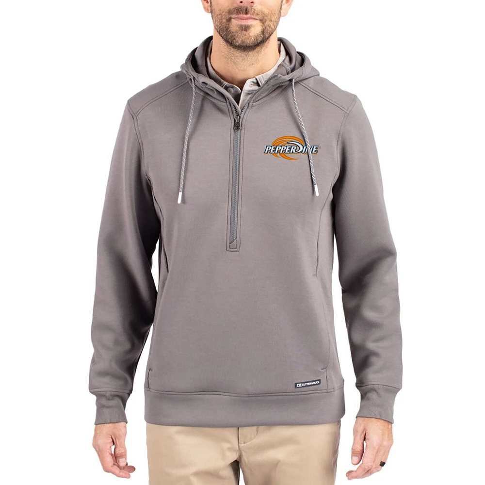 Men's Cutter & Buck Gray Pepperdine Waves Roam Eco Recycled Half-Zip Pullover Hoodie