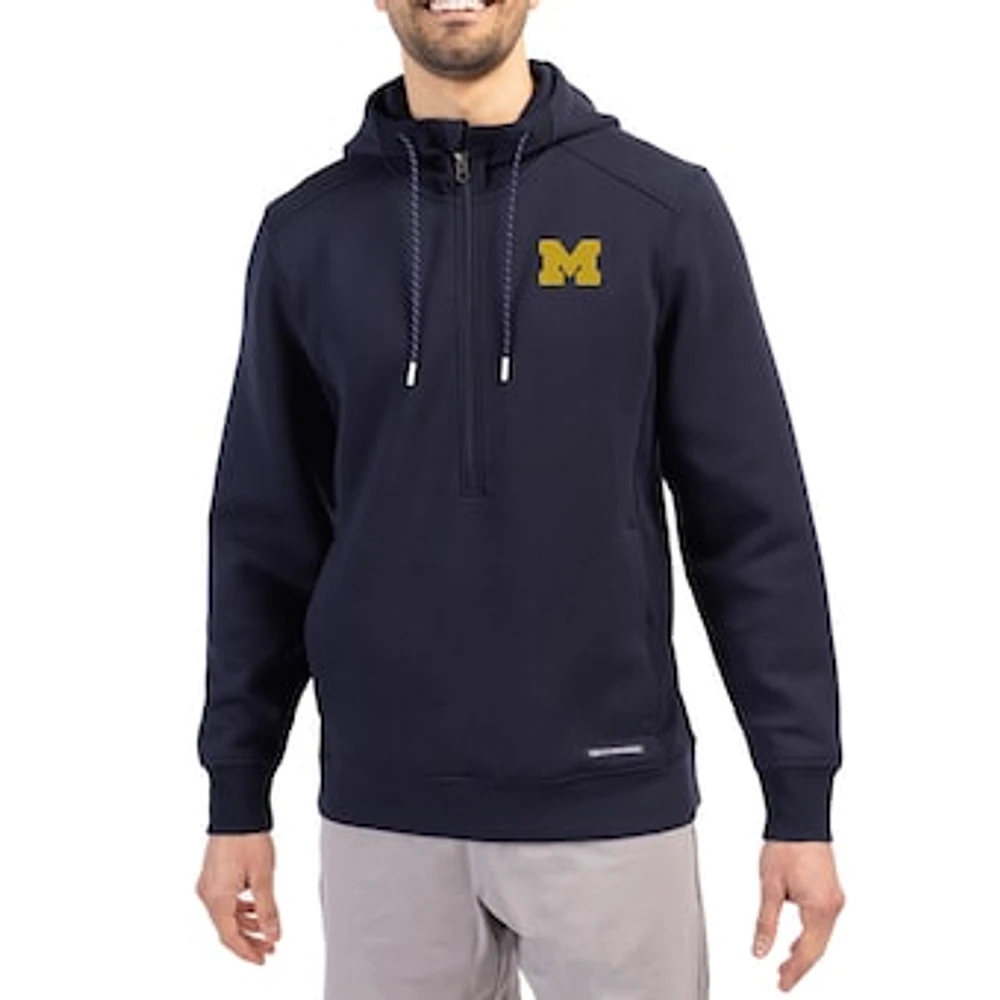 Men's Cutter & Buck Navy Michigan Wolverines Roam Eco Recycled Half-Zip Pullover Hoodie