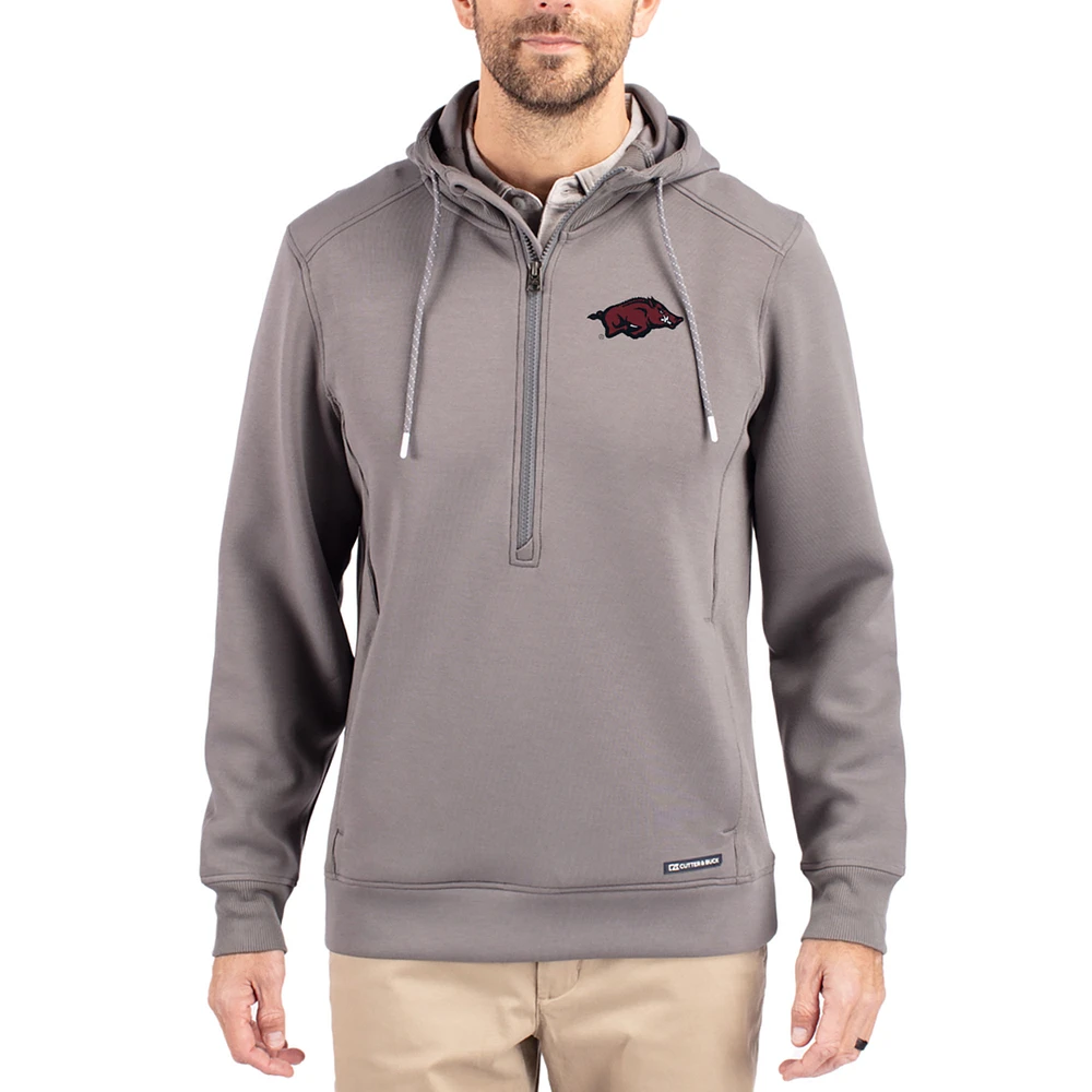 Men's Cutter & Buck Gray Arkansas Razorbacks Roam Eco Recycled Half-Zip Pullover Hoodie