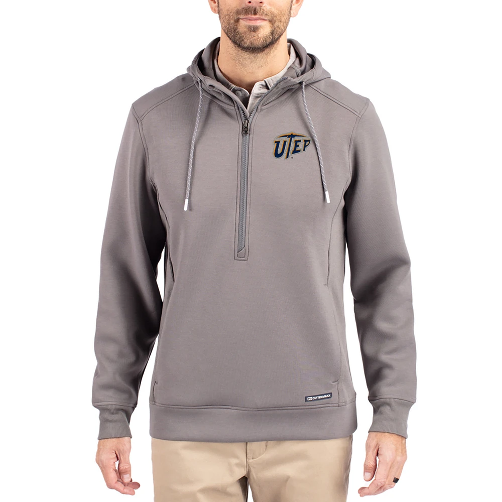 Men's Cutter & Buck Gray UTEP Miners Roam Eco Recycled Half-Zip Pullover Hoodie