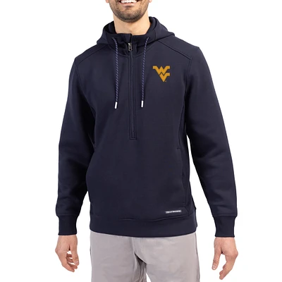 Men's Cutter & Buck Navy West Virginia Mountaineers Roam Eco Recycled Half-Zip Pullover Hoodie