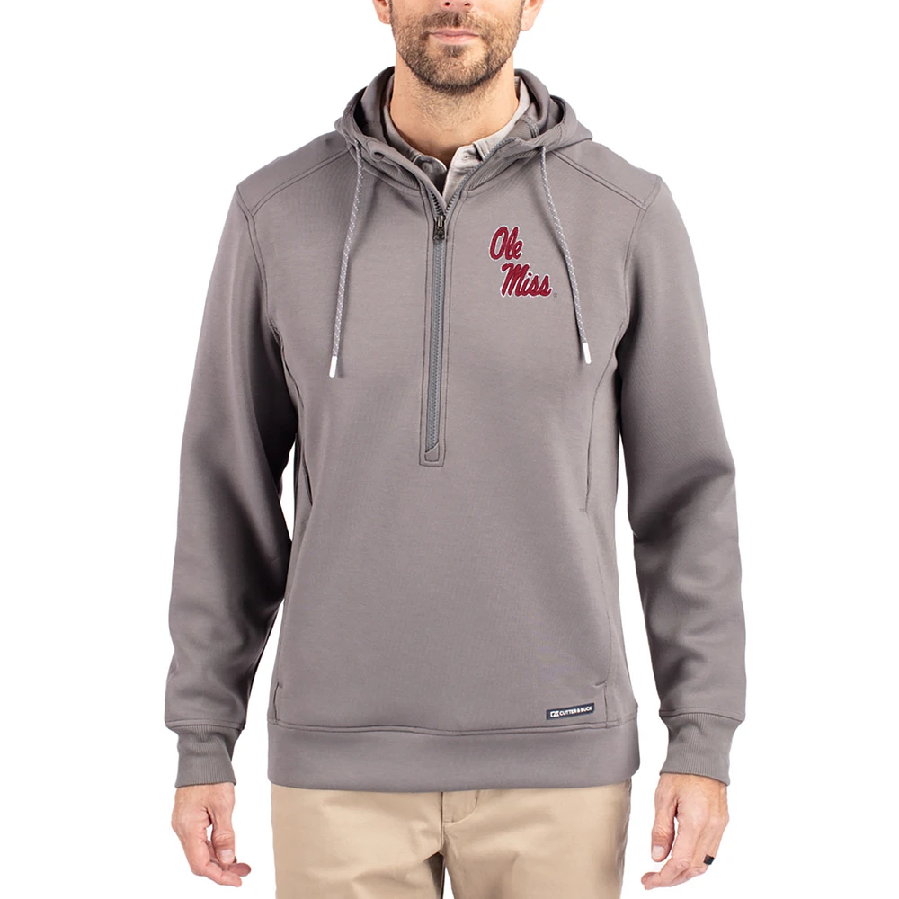 Men's Cutter & Buck Gray Ole Miss Rebels Roam Eco Recycled Half-Zip Pullover Hoodie