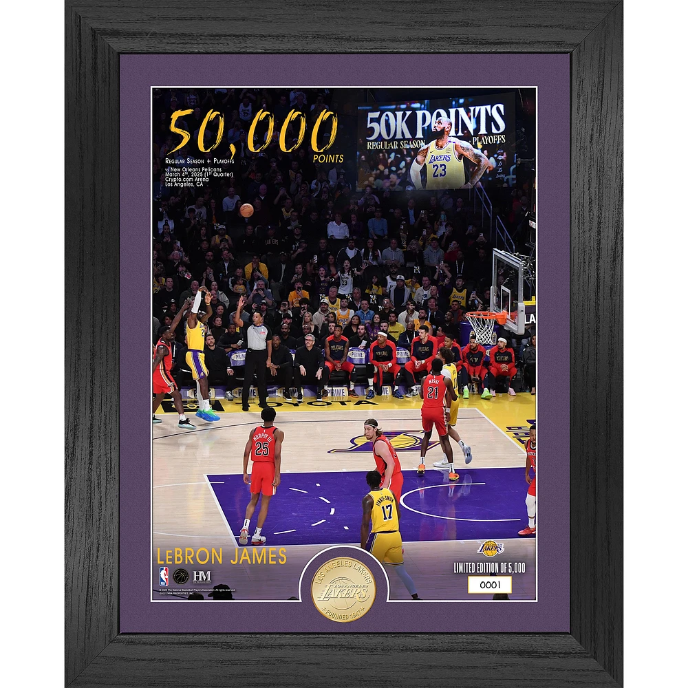 Highland Mint LeBron James Los Angeles Lakers 13'' x 16'' 50,000 Career Points Bronze Coin Photo Mint