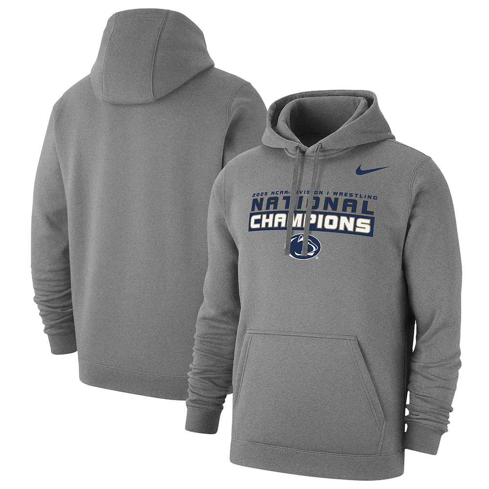 Men's Nike Gray Penn State Nittany Lions 2025 NCAA Wrestling National Champions Club Fleece Pullover Hoodie