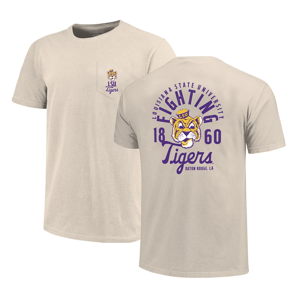 Men's Cream LSU Tigers Big & Tall Mascot Overlay Essential Pocket T-Shirt