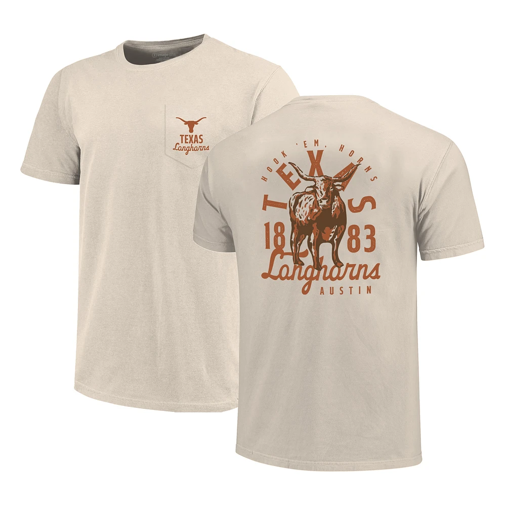 Men's Cream Texas Longhorns Big & Tall Mascot Overlay Essential Pocket T-Shirt