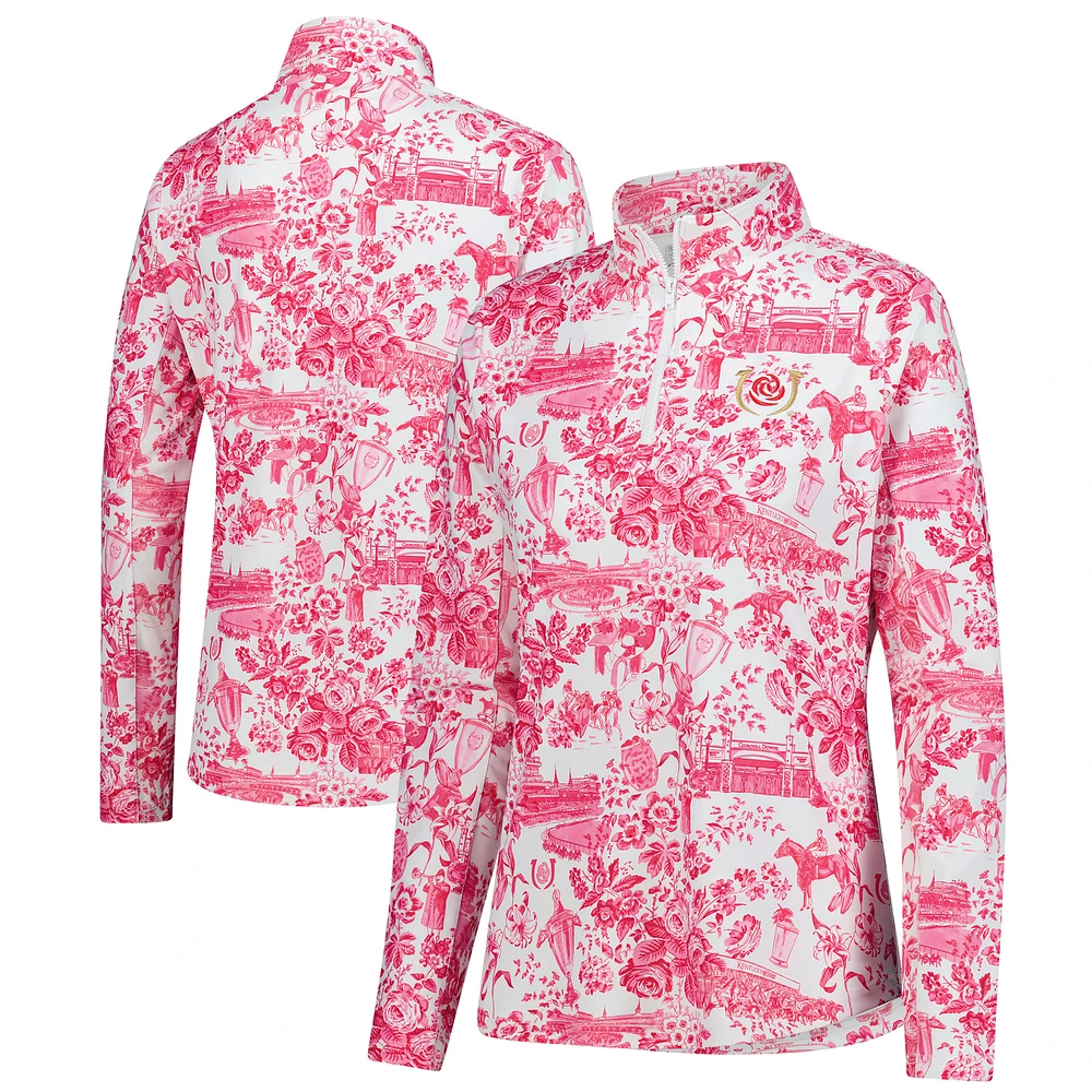 Women's Smith & Quinn White/Pink Kentucky Derby Ava Quarter-Zip Pullover