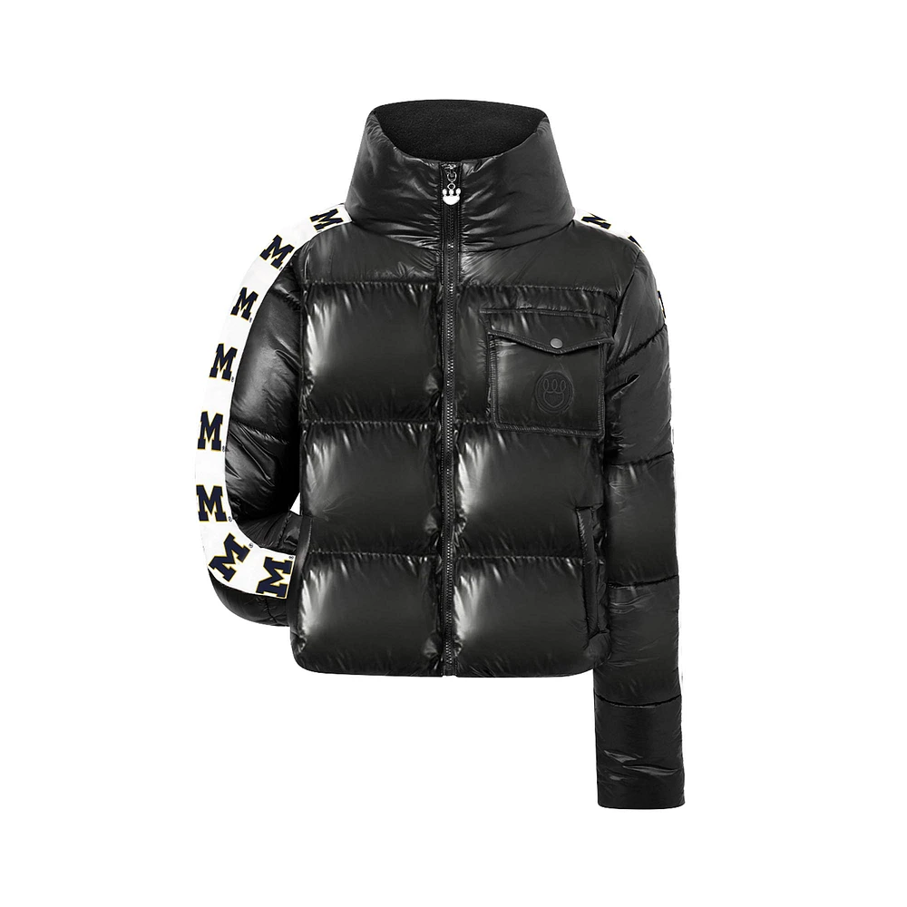 Women's KadyLuxe Black Michigan Wolverines Cargo Full-Zip Puffer Jacket