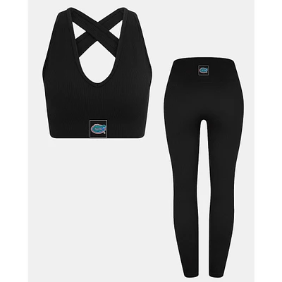 Women's KadyLuxe Black Florida Gators Turkish Seamless Sports Bra & Legging Set