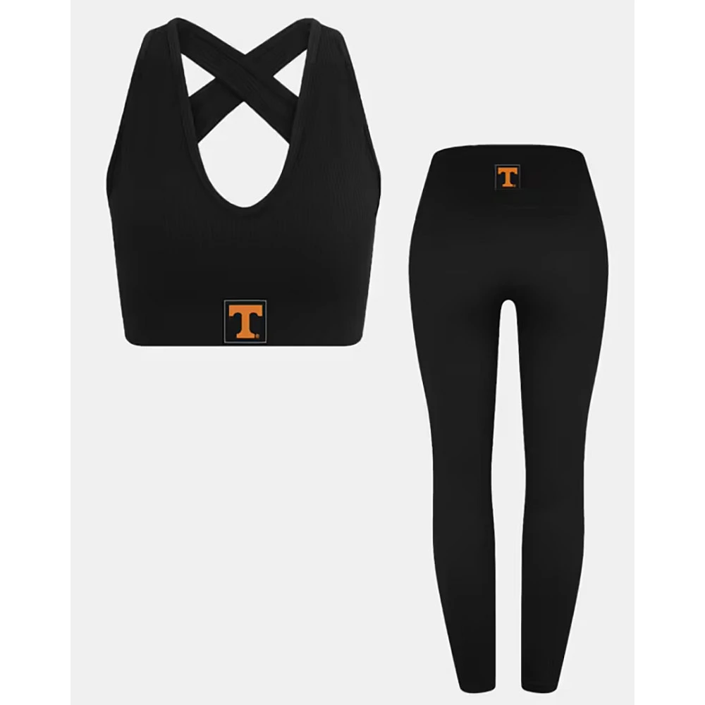 Women's KadyLuxe Black Tennessee Volunteers Turkish Seamless Sports Bra & Legging Set