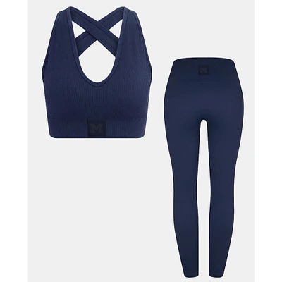Women's KadyLuxe Navy Michigan Wolverines Turkish Seamless Sports Bra & Legging Set