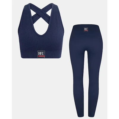 Women's KadyLuxe Navy Howard Bison Turkish Seamless Sports Bra & Legging Set