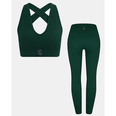 Women's KadyLuxe Green Michigan State Spartans Turkish Seamless Sports Bra & Legging Set