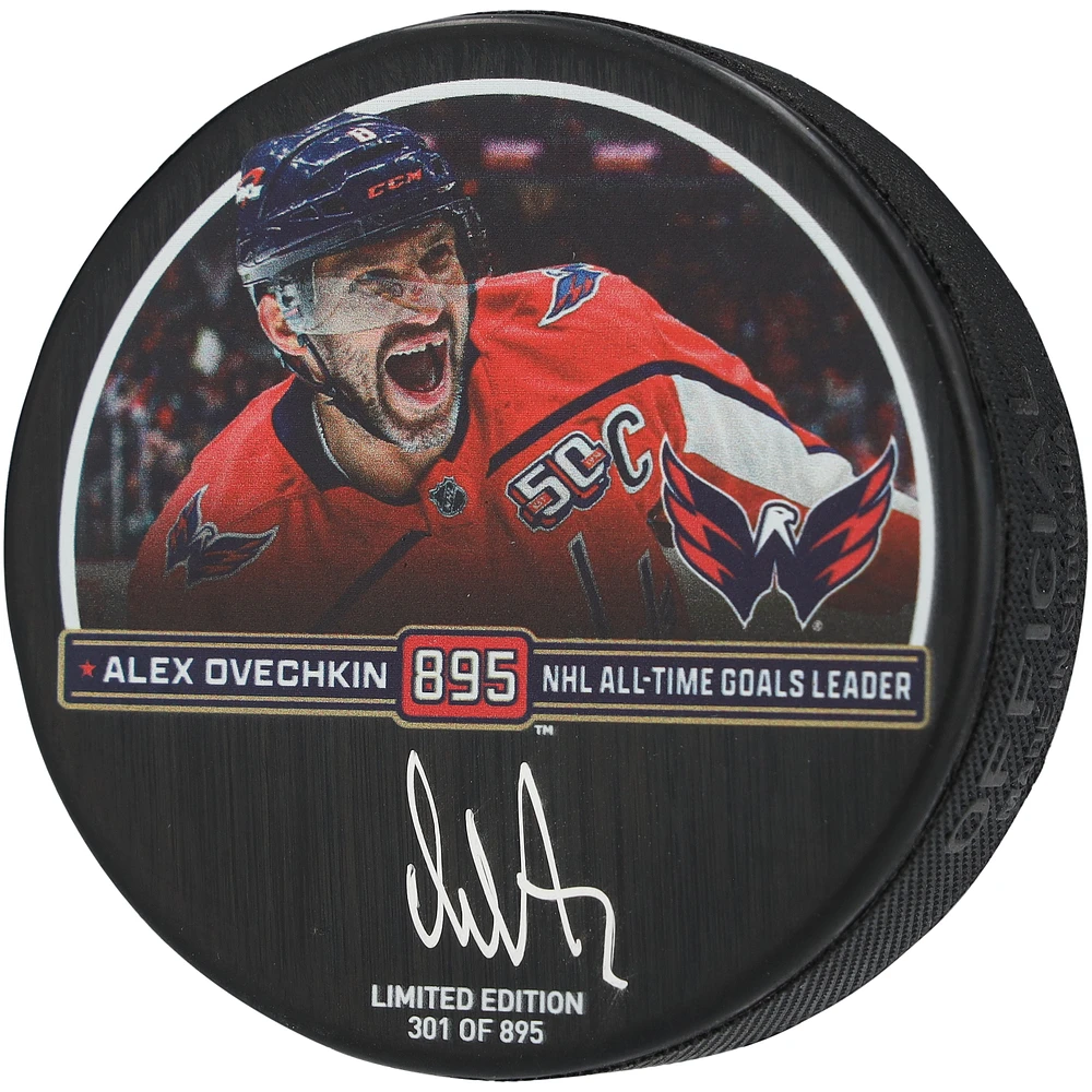Alexander Ovechkin Washington Capitals Autographed 895th Goal Hockey Puck - Limited Edition of 895