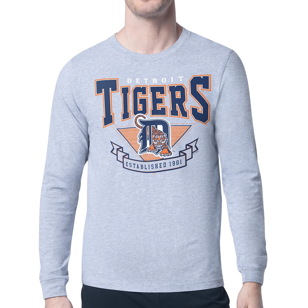 Men's Starter Heather Gray Detroit Tigers '80s Inspired Team Graphic Long Sleeve T-Shirt