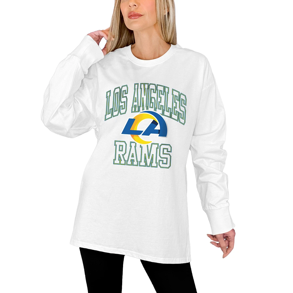Women's Gameday Couture White Los Angeles Rams Mind Games Oversized Long Sleeve T-Shirt
