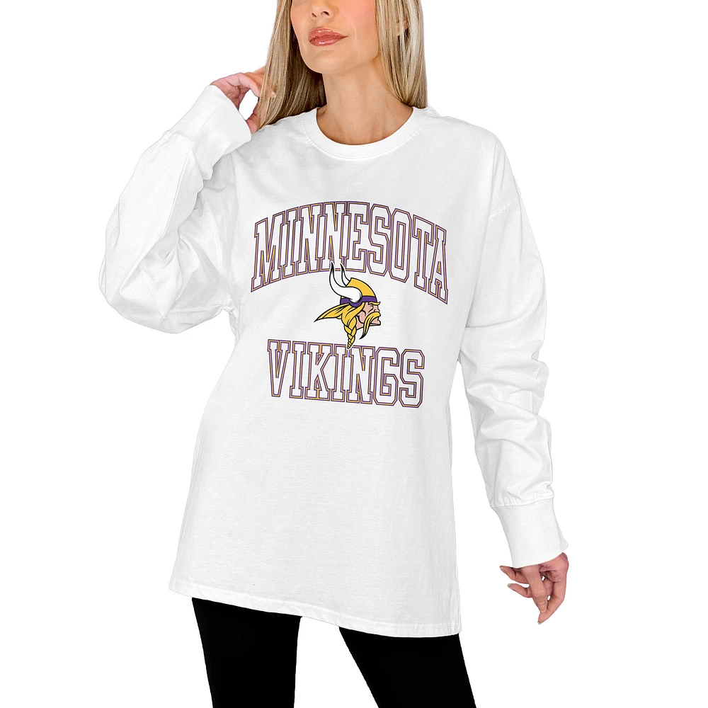 Women's Gameday Couture White Minnesota Vikings Mind Games Oversized Long Sleeve T-Shirt
