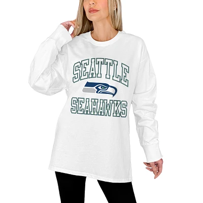 Women's Gameday Couture White Seattle Seahawks Mind Games Oversized Long Sleeve T-Shirt