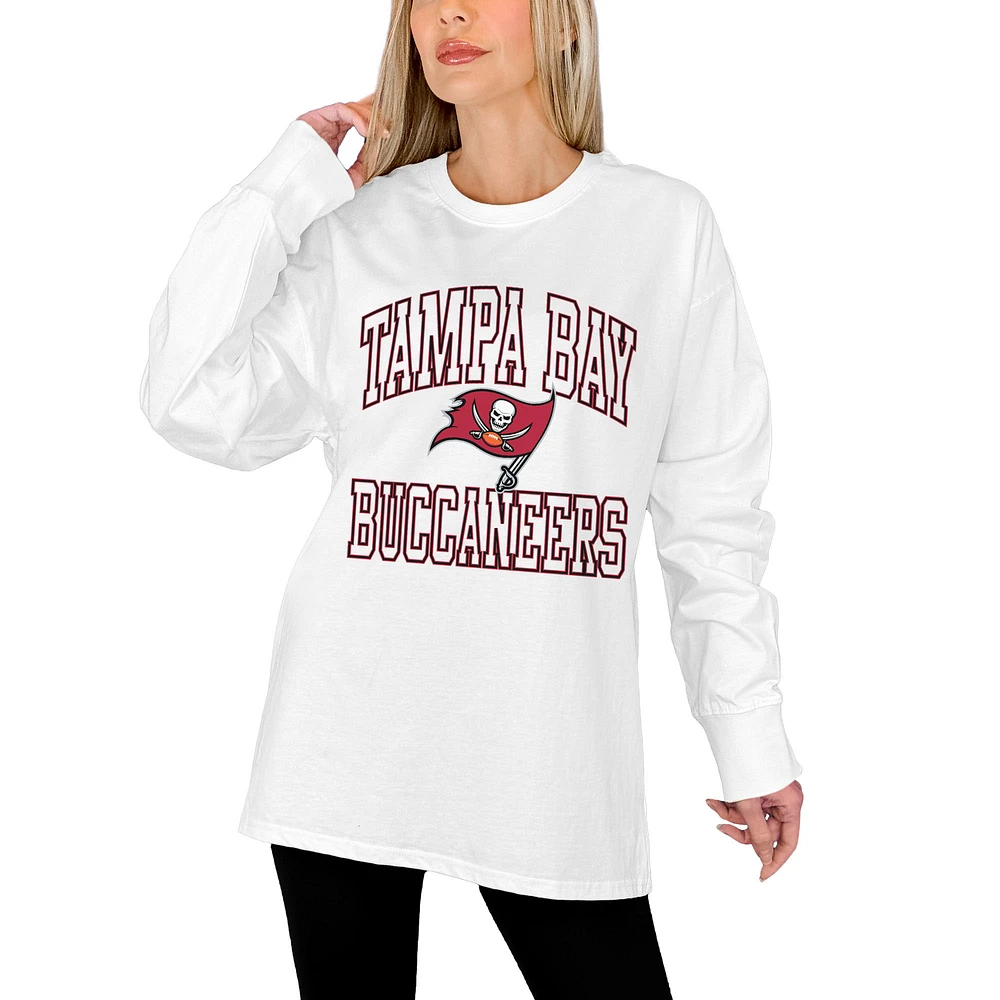 Women's Gameday Couture White Tampa Bay Buccaneers Mind Games Oversized Long Sleeve T-Shirt