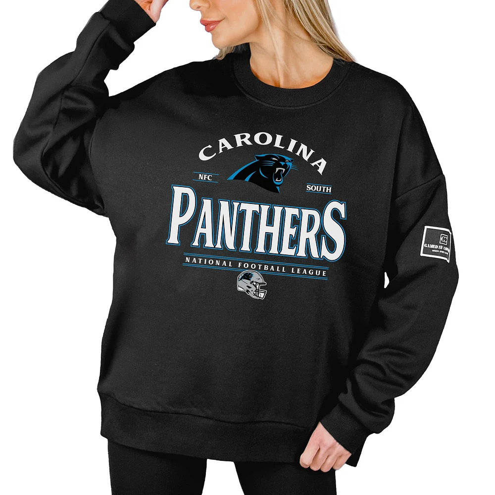 Women's Gameday Couture Black Carolina Panthers Oversized Players Only Label Pullover Sweatshirt