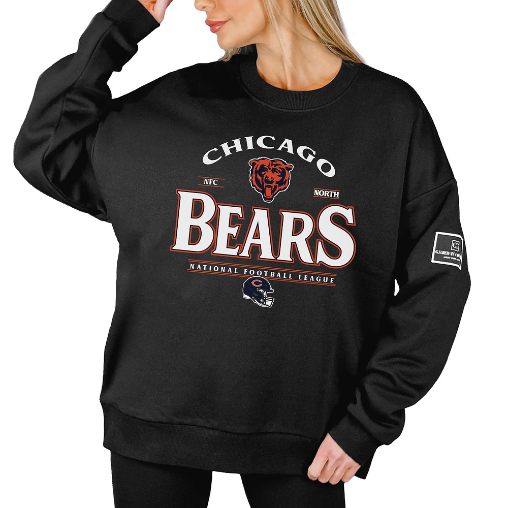 Women's Gameday Couture Black Chicago Bears Oversized Players Only Label Pullover Sweatshirt