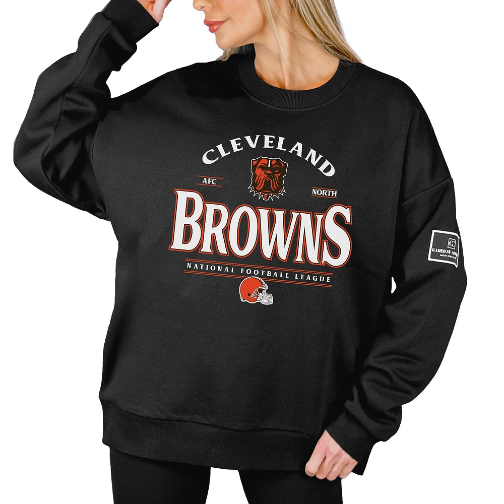 Women's Gameday Couture Black Cleveland Browns Oversized Players Only Label Pullover Sweatshirt