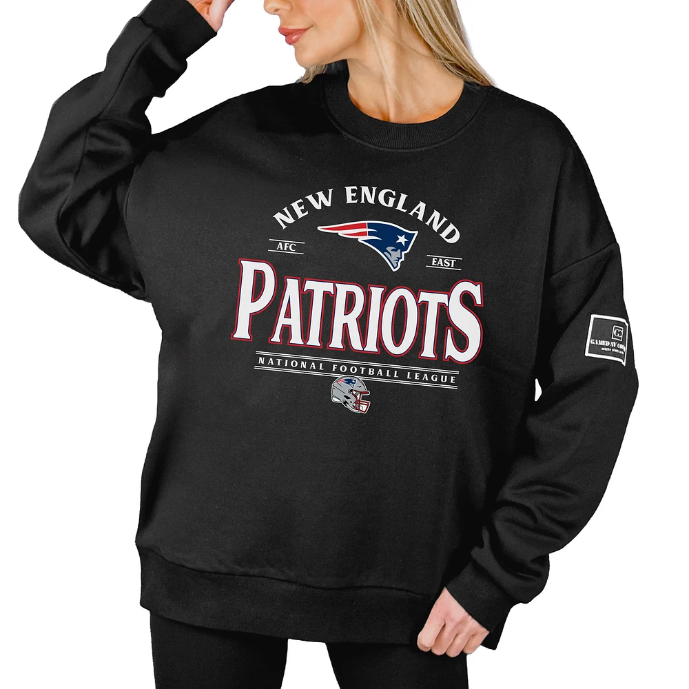 Women's Gameday Couture Black New England Patriots Oversized Players Only Label Pullover Sweatshirt