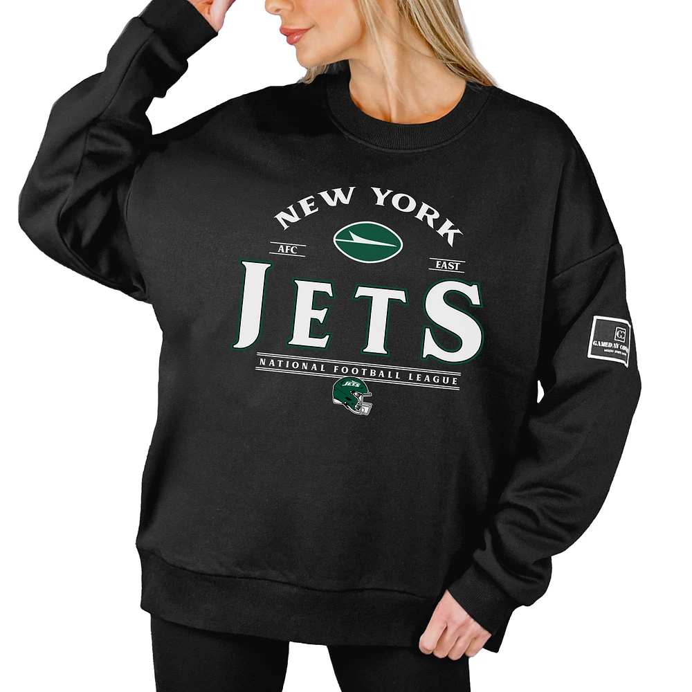 Women's Gameday Couture Black New York Jets Oversized Players Only Label Pullover Sweatshirt