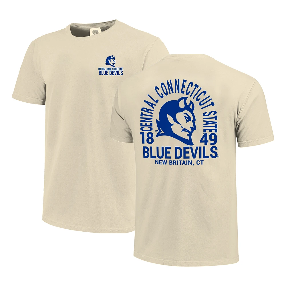 Men's Cream Central Connecticut State Blue Devils Comfort Colors Mascot Overlay T-Shirt