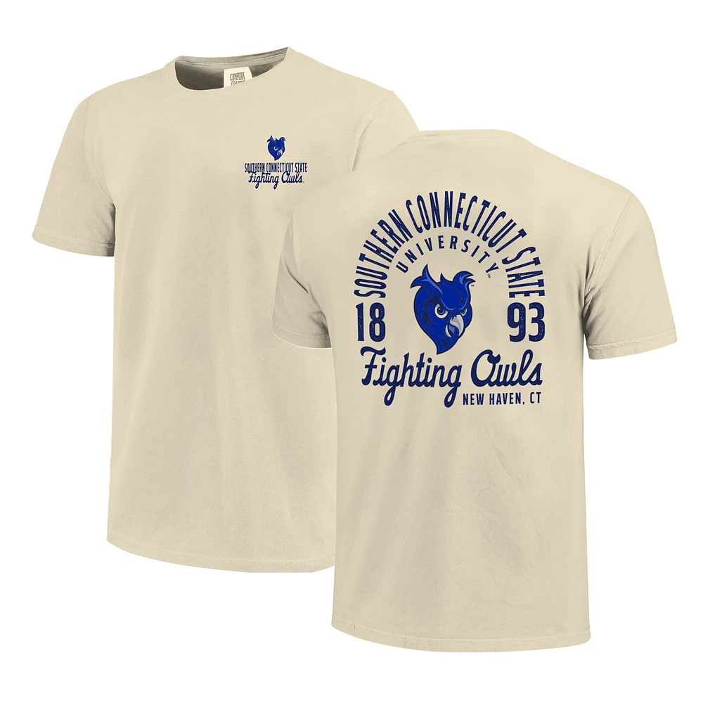 Men's Cream Southern Connecticut State Owls Comfort Colors Mascot Overlay T-Shirt