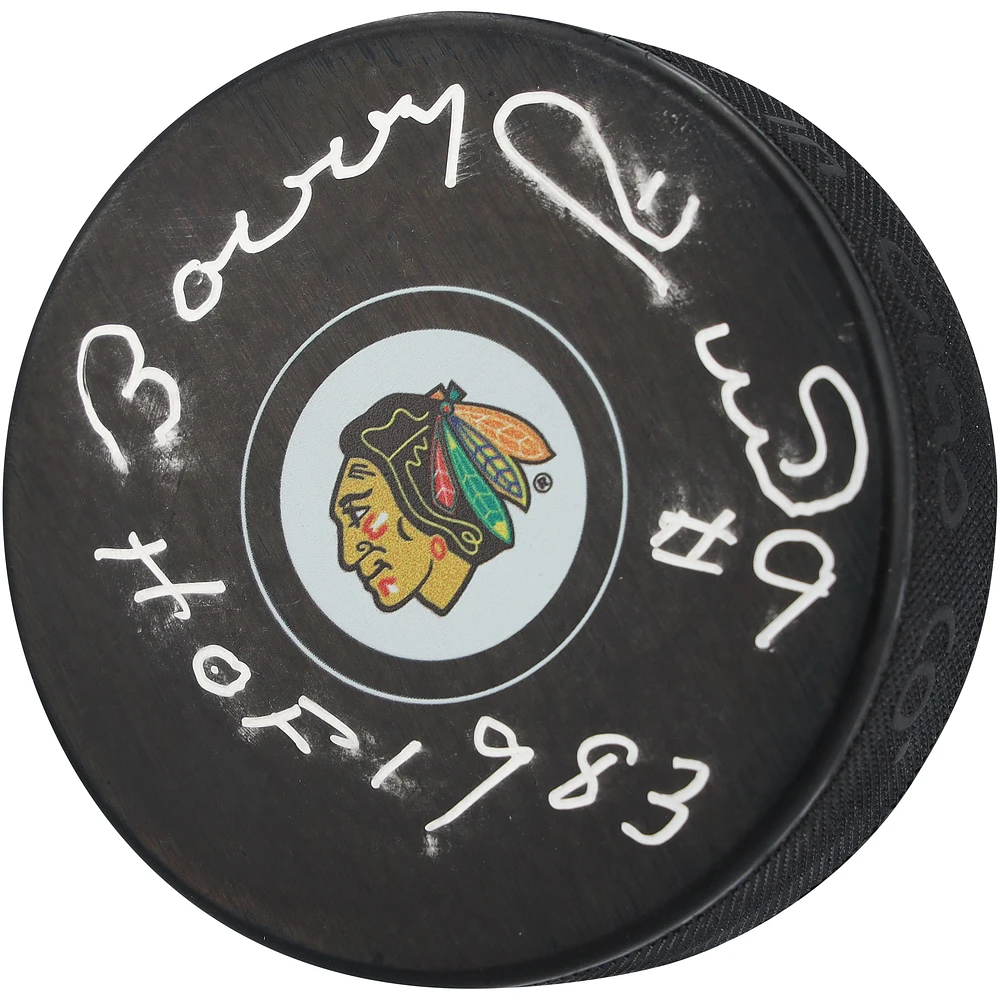 Bobby Hull Chicago Blackhawks Autographed Hockey Puck with Multiple Inscriptions