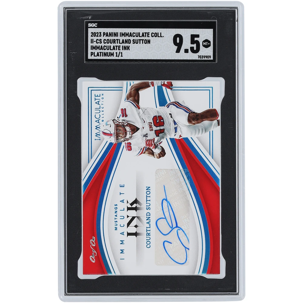 Cortland Sutton SMU Mustangs Autographed 2023 Panini Immaculate Collegiate Platinum #II-CS #1/1 SGC Authenticated 9.5 Card