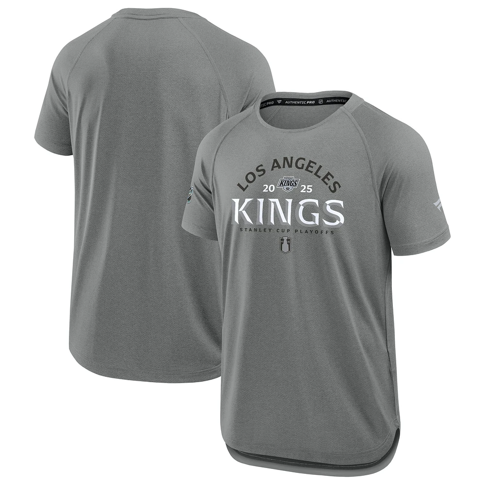 Men's Fanatics Heather Gray Los Angeles Kings 2025 Stanley Cup Playoffs Authentic Pro Rink Performance T-Shirt