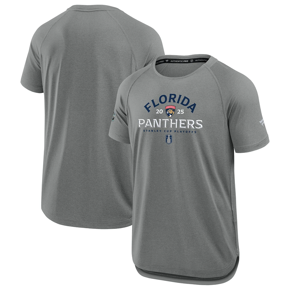 Men's Fanatics Heather Gray Florida Panthers 2025 Stanley Cup Playoffs Authentic Pro Rink Performance T-Shirt