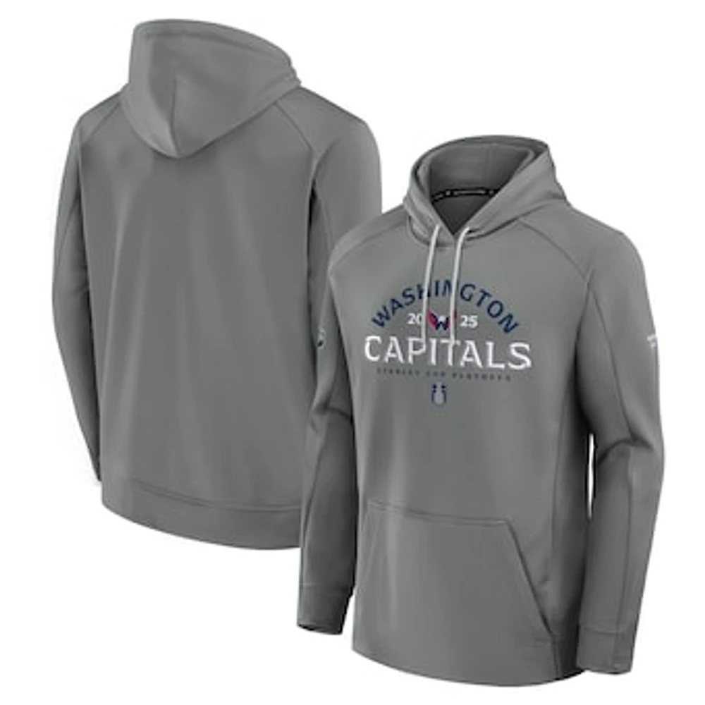 Men's Fanatics Gray Washington Capitals 2025 Stanley Cup Playoffs Authentic Pro Rink Fly Fleece Pullover Hoodie
