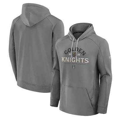Men's Fanatics Gray Vegas Golden Knights 2025 Stanley Cup Playoffs Authentic Pro Rink Fly Fleece Pullover Hoodie