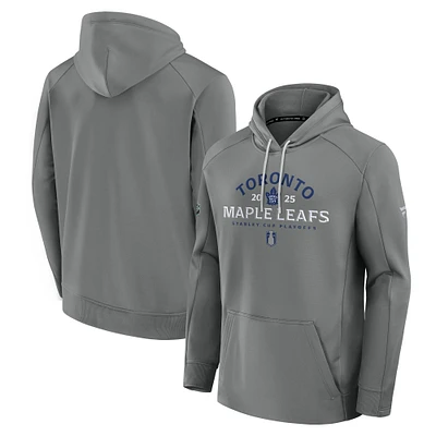 Men's Fanatics Gray Toronto Maple Leafs 2025 Stanley Cup Playoffs Authentic Pro Rink Fly Fleece Pullover Hoodie