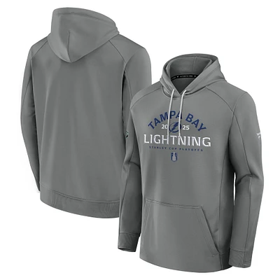 Men's Fanatics Gray Tampa Bay Lightning 2025 Stanley Cup Playoffs Authentic Pro Rink Fly Fleece Pullover Hoodie