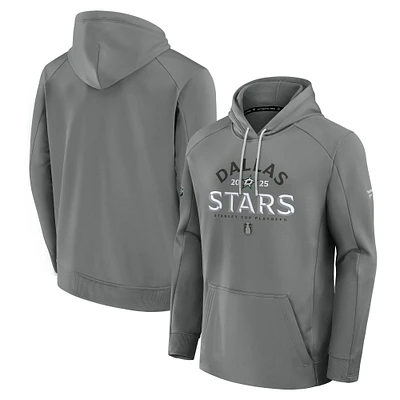 Men's Fanatics Gray Dallas Stars 2025 Stanley Cup Playoffs Authentic Pro Rink Fly Fleece Pullover Hoodie
