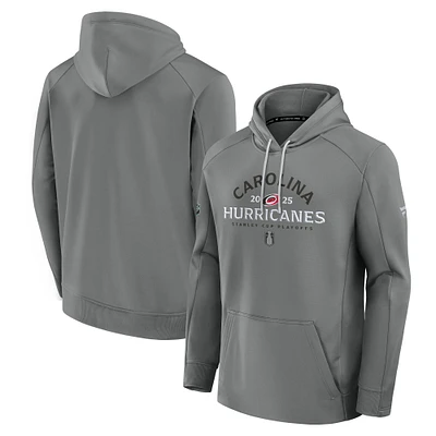 Men's Fanatics Gray Carolina Hurricanes 2025 Stanley Cup Playoffs Authentic Pro Rink Fly Fleece Pullover Hoodie