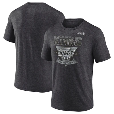 Men's Fanatics Heather Charcoal Los Angeles Kings 2025 Stanley Cup Playoffs Crossbar Tri-Blend T-Shirt