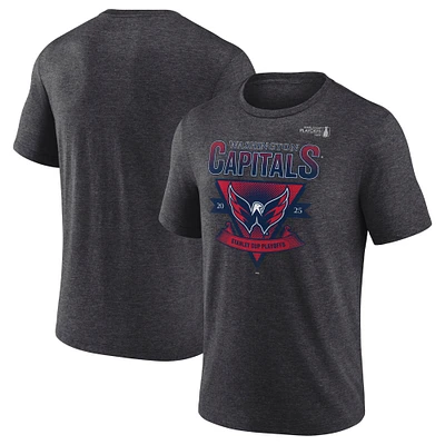 Men's Fanatics Heather Charcoal Washington Capitals 2025 Stanley Cup Playoffs Crossbar Tri-Blend T-Shirt