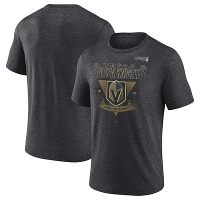 Men's Fanatics Heather Charcoal Vegas Golden Knights 2025 Stanley Cup Playoffs Crossbar Tri-Blend T-Shirt