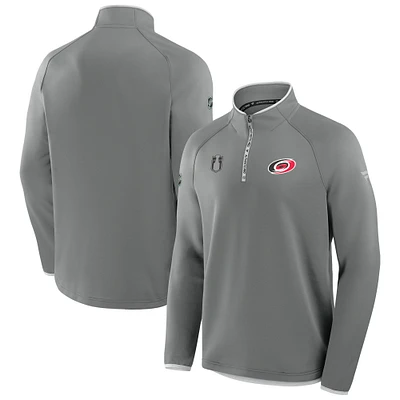 Men's Fanatics Gray Carolina Hurricanes 2025 Stanley Cup Playoffs Authentic Pro Fleece Quarter-Zip Pullover