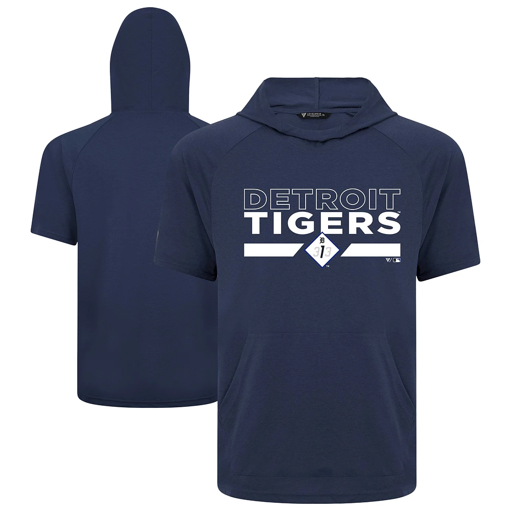 Men's Levelwear Navy Detroit Tigers City Connect Phase No Hitter Short Sleeve Pullover Hoodie