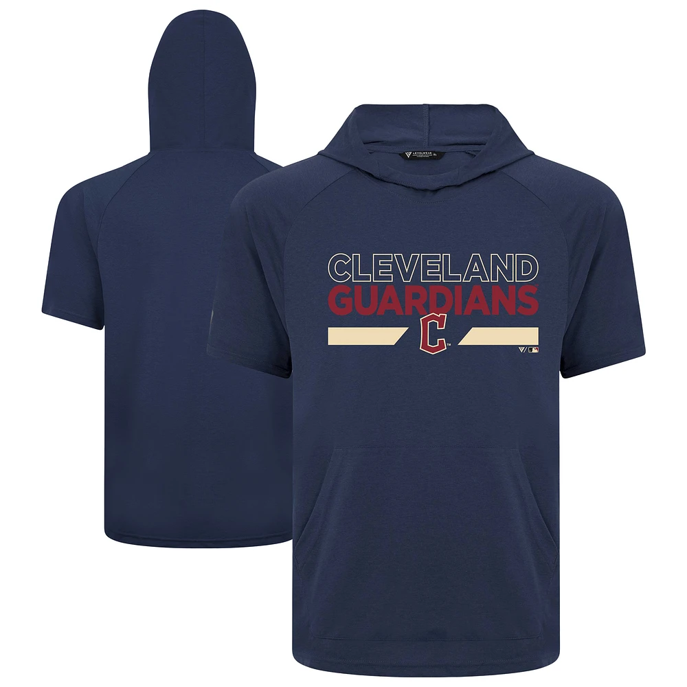 Men's Levelwear Navy Cleveland Guardians City Connect Phase No Hitter Short Sleeve Pullover Hoodie